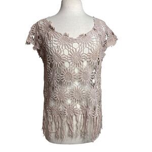 Lisa International M Crochet top beige boho , casual and beachy